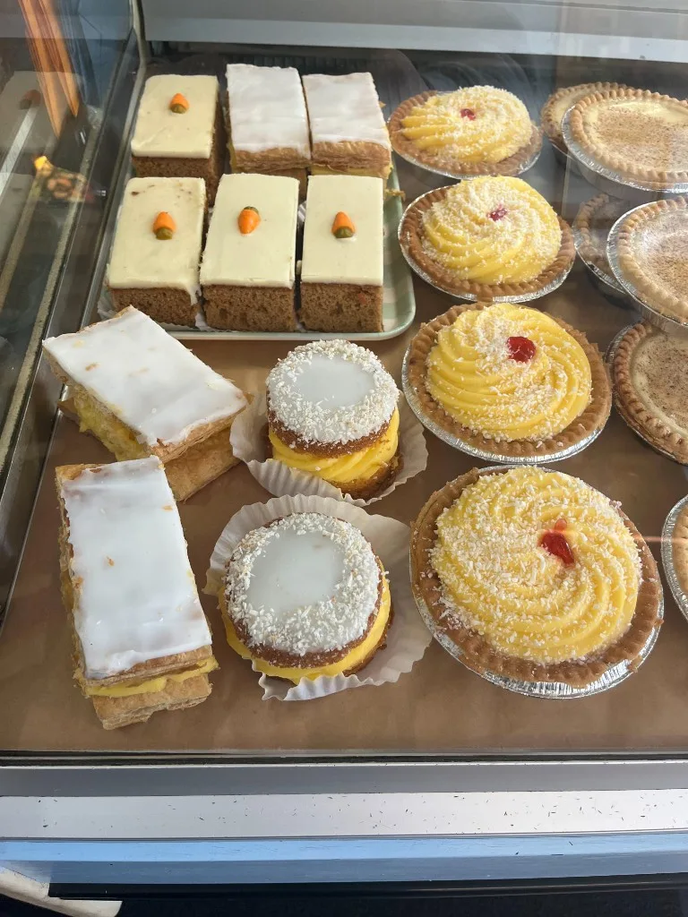 Handmade cakes and pastries at The Bakery Cafe Heywood: carrot cake, vanilla slices, coconut tarts